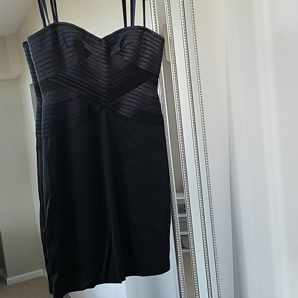 BCBG strapless pleated stretch satin dress 08